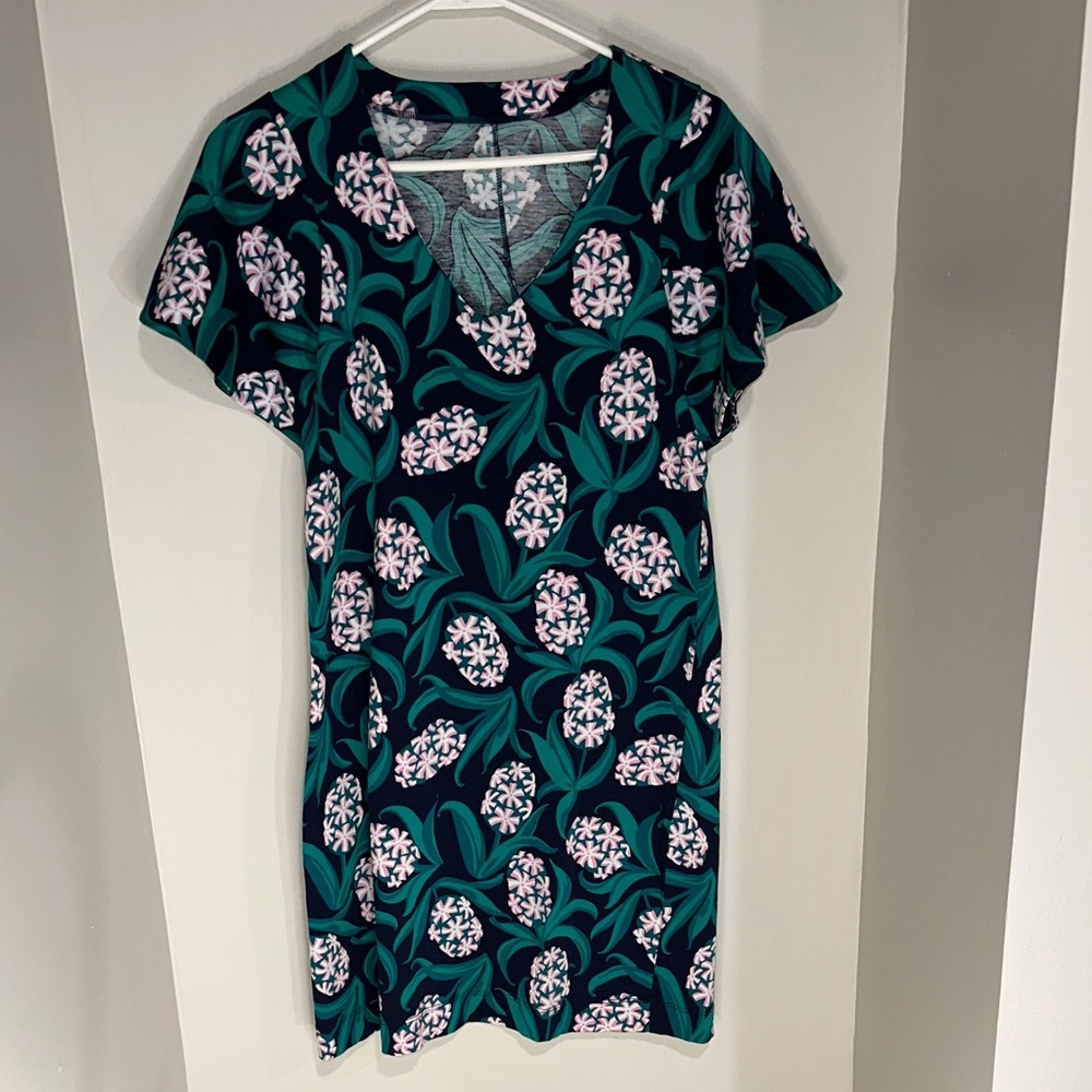 Draper James Navy Floral Dress with Pink and Green Accents. Size S.